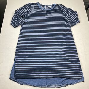 J.Jill Cotton Shift Dress Striped Denim Hem 3/4 Sleeve Casual Pullover MEDIUM